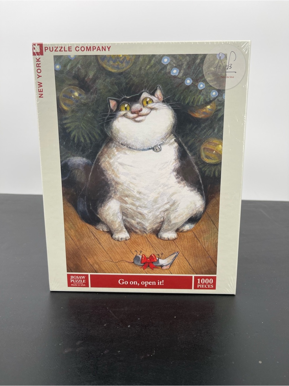 New York Puzzle Company Go Ahead And Open It, Puzzle - Holiday Cat